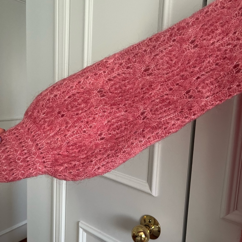 Sezane Pink Openwork Mohair Blend Cardigan - Picture 2 of 6